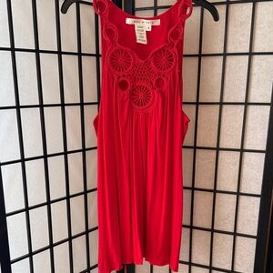 Max Studio Bright Red Crochet Yoke Sleeveless Tank size M